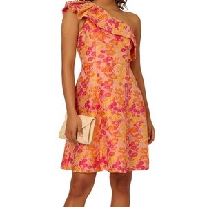 Adrianna Papell Women's One Shoulder Jacquard Dress - Size 4